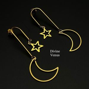 Moon Star Dangle Earrings 🌙⭐️ Gold Plated Stainless Steel | Handmade